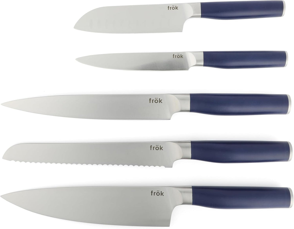 Frok 6 Piece German Steel Knife Set W/Magnetic Block - Green