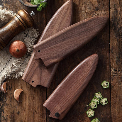 Handmade Natural Black Walnut Wood Japanese Deba Knives Sheath Magnetic Knife Case Holder Protector Wooden Cover (180mm)