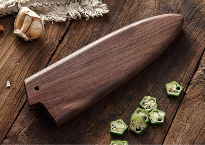Handmade Natural Black Walnut Wood Japanese Deba Knives Sheath Magnetic Knife Case Holder Protector Wooden Cover (180mm)