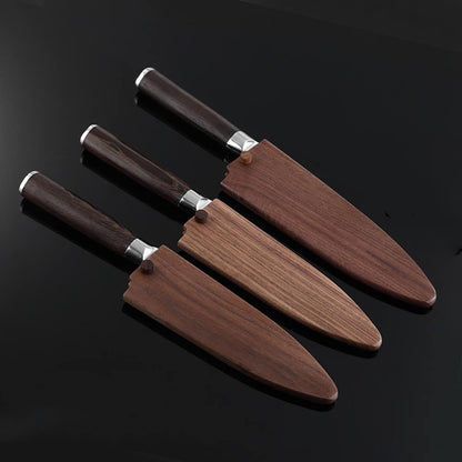 Handmade Natural Black Walnut Wood Japanese Deba Knives Sheath Magnetic Knife Case Holder Protector Wooden Cover (180mm)