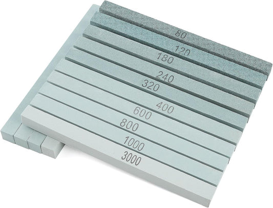 20 Pcs 5.83 Inch Sharpening Stone Set, 10 Girt Sizes Rectangular Sharpening Stone Sticks- 3000# 1000# 800# 600# 400# 320# 240# 180# 120# 80#, Small Sharpening Stones for Knives, Scissors