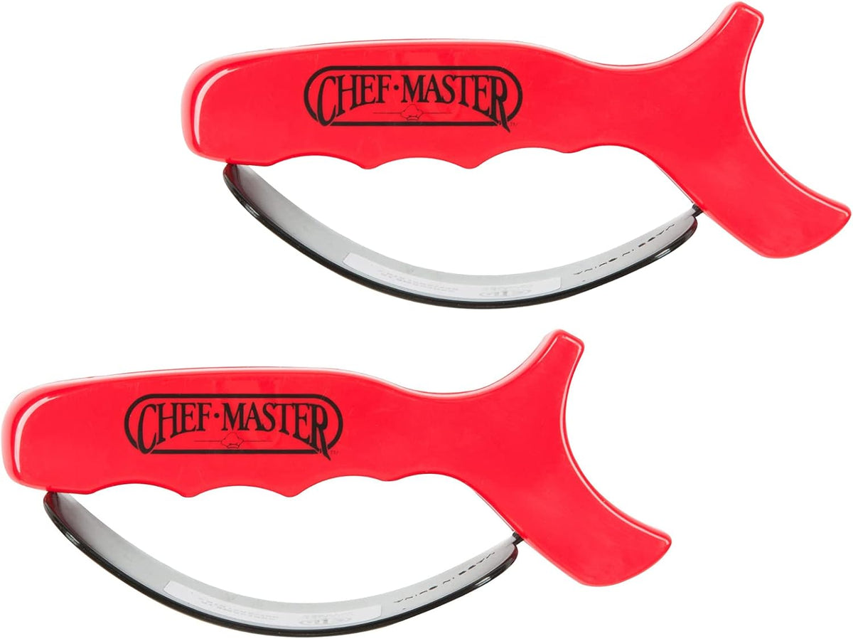 Hand-Held Kitchen Knife Sharpener for Chef Knives (1 Pack) – Professional Grade Tool with Reversible Carbide Blades, Stainless Steel & Safety Finger Guard - Knife Sharpening Use by Chef Master 90015