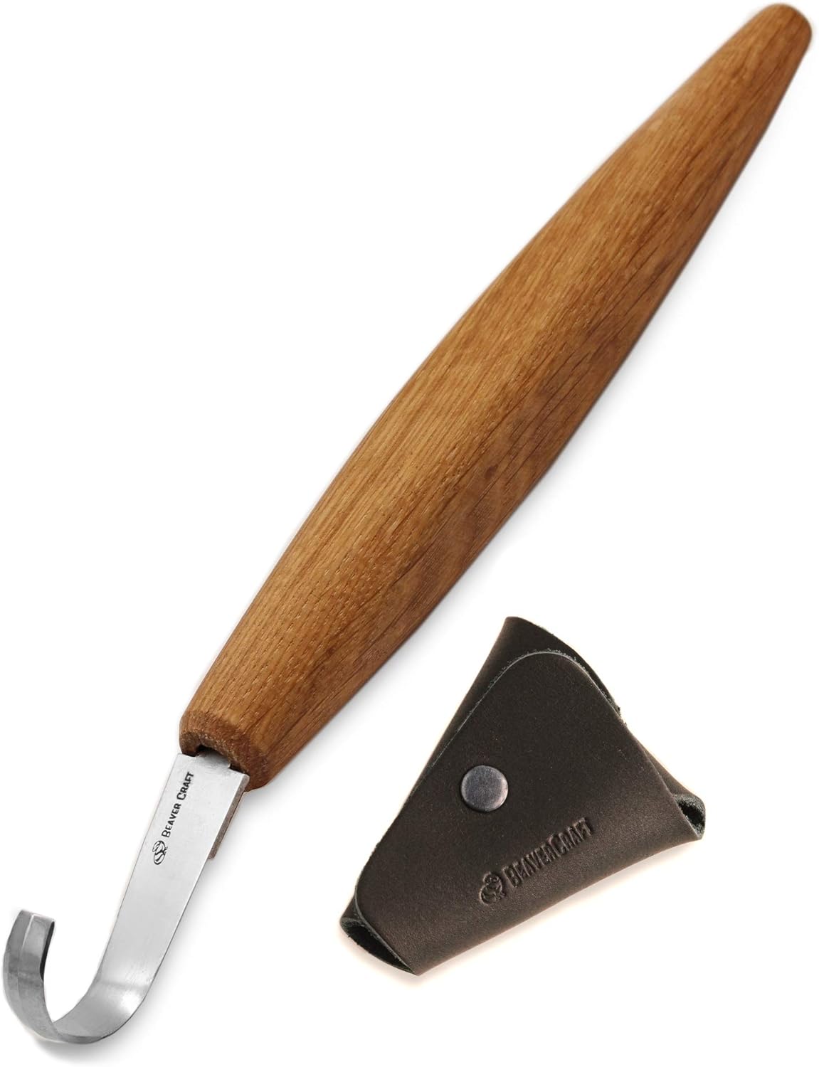 Wood Carving Hook Knife 2" with Leather Sheath - Spoon Carving Tools Curved Knife for Spoons Bowls Cups - Double Sided Sharpening Whittling Knives Crooked for Carvers SK5s