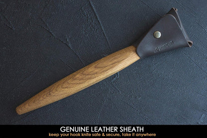 Wood Carving Hook Knife 2" with Leather Sheath - Spoon Carving Tools Curved Knife for Spoons Bowls Cups - Double Sided Sharpening Whittling Knives Crooked for Carvers SK5s