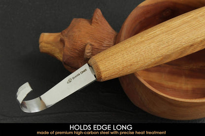 Wood Carving Hook Knife 2" with Leather Sheath - Spoon Carving Tools Curved Knife for Spoons Bowls Cups - Double Sided Sharpening Whittling Knives Crooked for Carvers SK5s