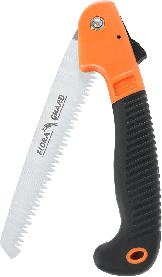 7.7-Inch Folding Hand Saw, Pruning Saw with Trible-Cut Razor Teeth for Wood Cutting, Tree Trimming, Professional Camping Gardening Tools (Orange)