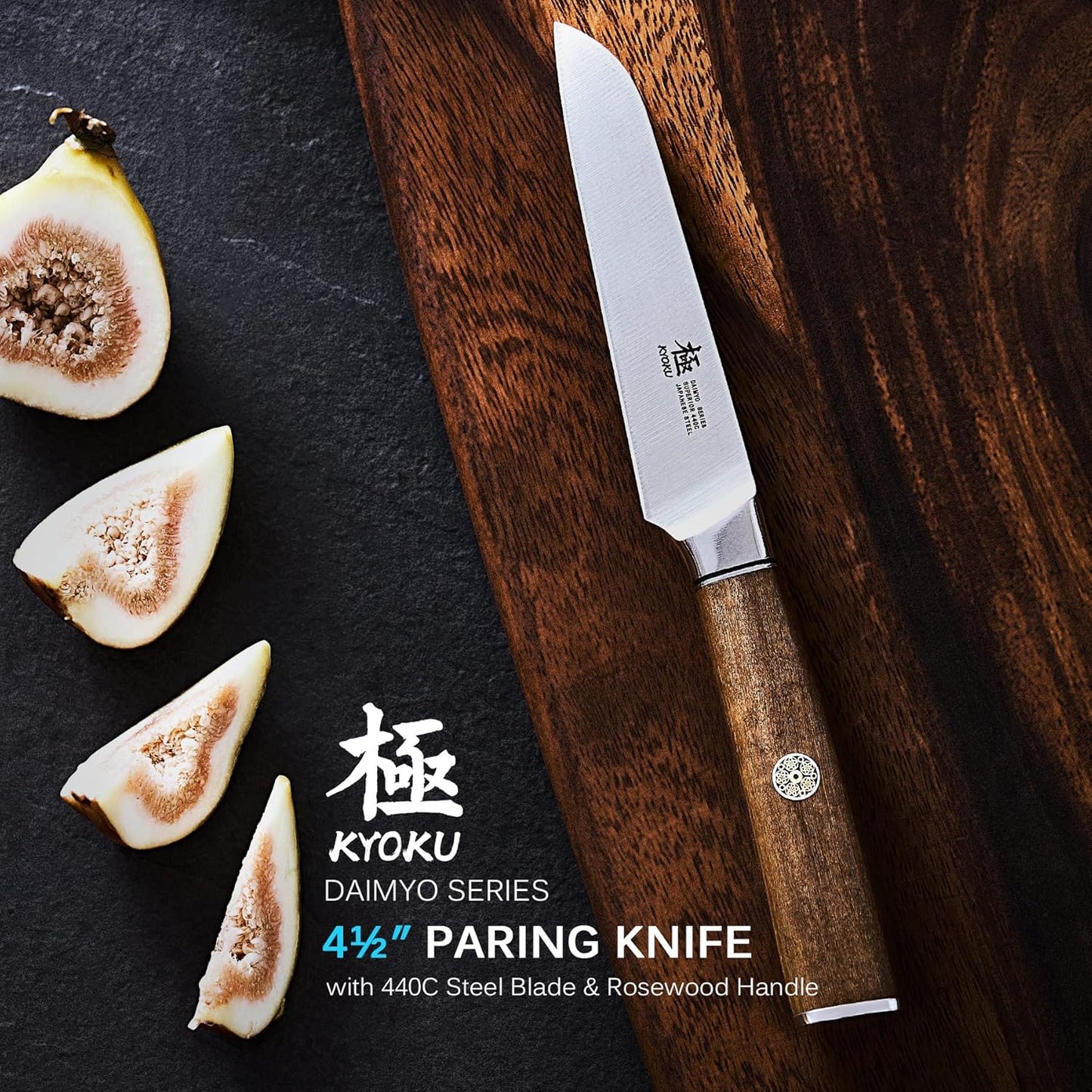 4.5in Serrated Utility Knife, Daimyo Series, Rosewood Handle | 440C Steel Blade, Mosaic Pin Rosewood Handle, For Fruits, Vegetables, Soft Cheeses, Spreading, Sheath And Gift Box