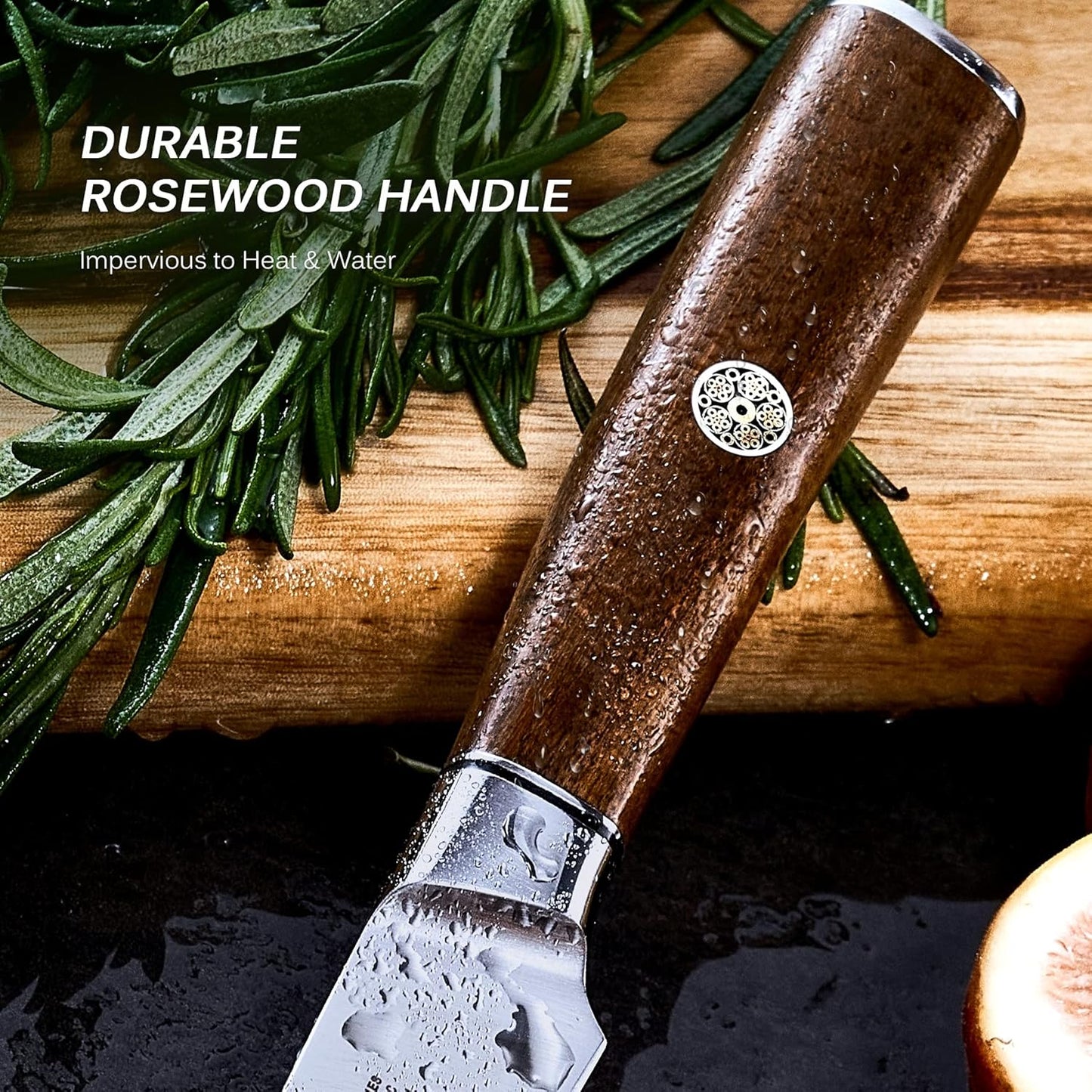 4.5in Serrated Utility Knife, Daimyo Series, Rosewood Handle | 440C Steel Blade, Mosaic Pin Rosewood Handle, For Fruits, Vegetables, Soft Cheeses, Spreading, Sheath And Gift Box