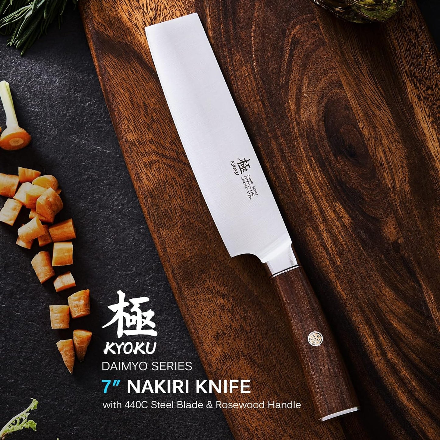 4.5in Serrated Utility Knife, Daimyo Series, Rosewood Handle | 440C Steel Blade, Mosaic Pin Rosewood Handle, For Fruits, Vegetables, Soft Cheeses, Spreading, Sheath And Gift Box