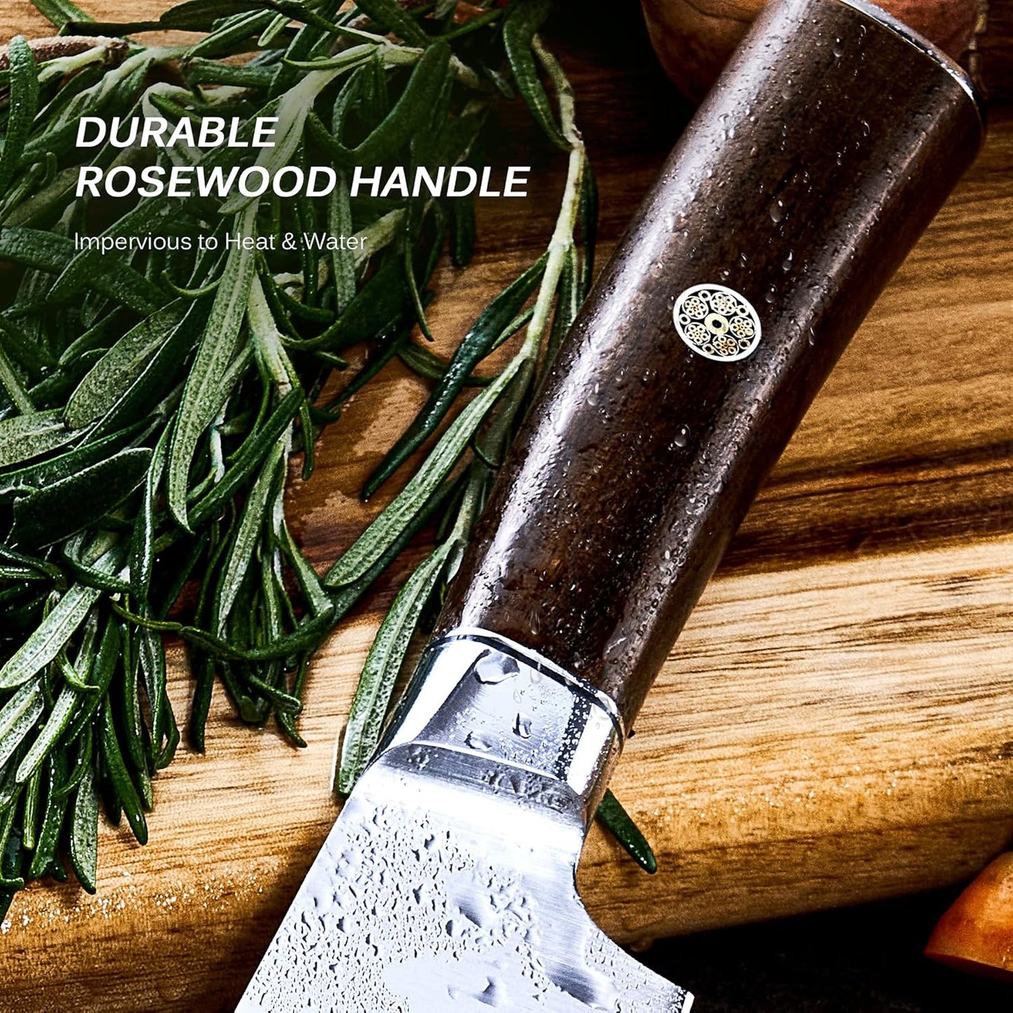 4.5in Serrated Utility Knife, Daimyo Series, Rosewood Handle | 440C Steel Blade, Mosaic Pin Rosewood Handle, For Fruits, Vegetables, Soft Cheeses, Spreading, Sheath And Gift Box