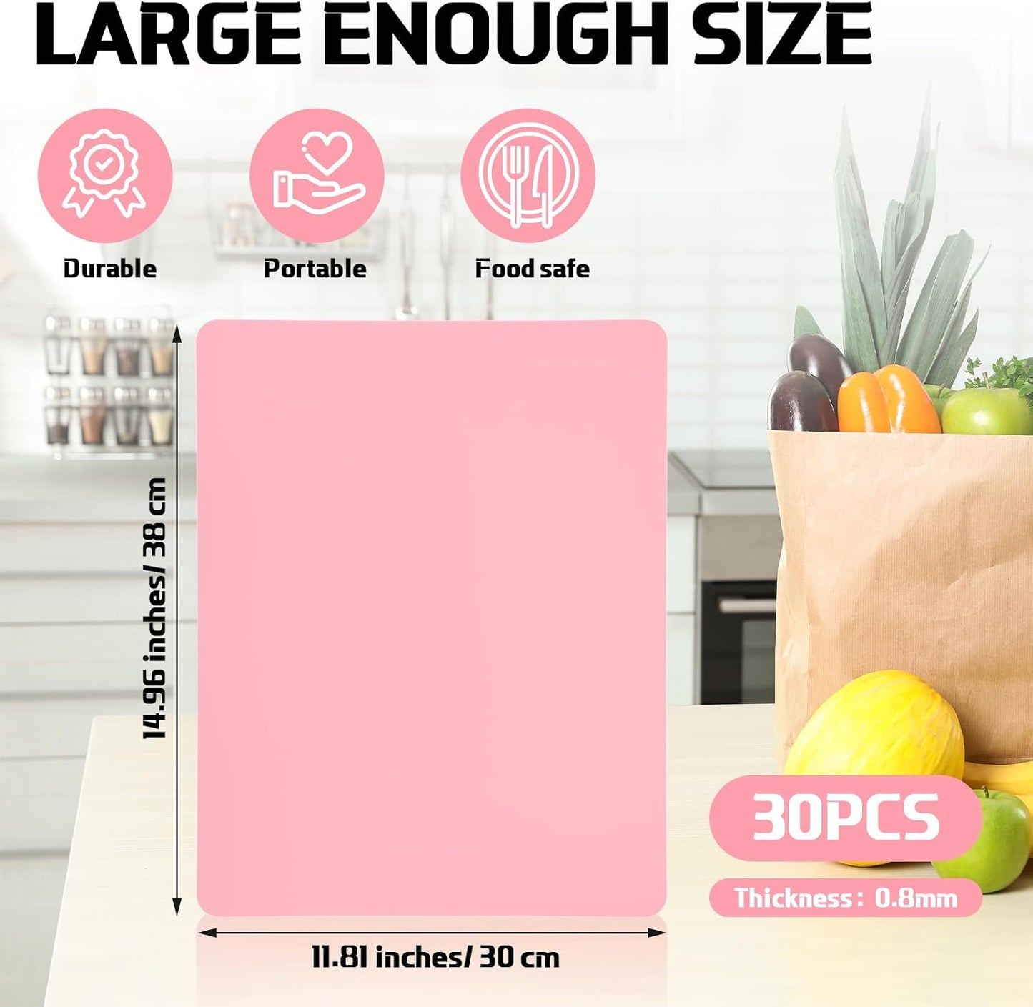 30 Pcs Plastic Flexible Cutting Boards for Kitchen 15 x 12 Inch, Pink Frosted Cutting Mats Sheets Dishwasher Safe for Kitchen Food