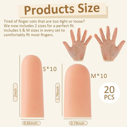 Gel Finger Cots, Silicone Finger Protectors, Fingertip Bandages Band-aids for Dry Skin, Cracked Fingertip Treatment,Thumb Protector Covers for Hand Eczema Finger Arthritis (20pcs)