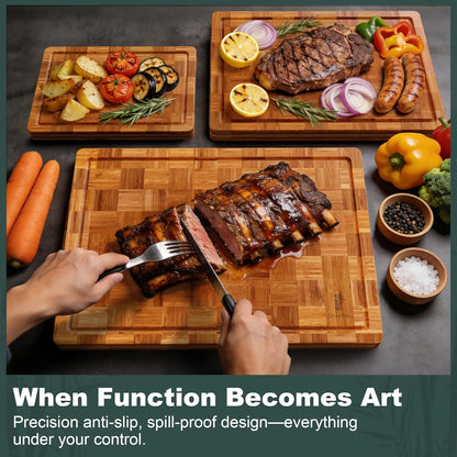 Extra Large Bamboo Cutting Boards, 3-Pack Heavy Duty Bamboo Cutting Boards Set with Juice Grooves & Non-Slip Feet – Extra Large Thick Wood Chopping Board for Meat, Fruits & More, Non-Toxic & Durable