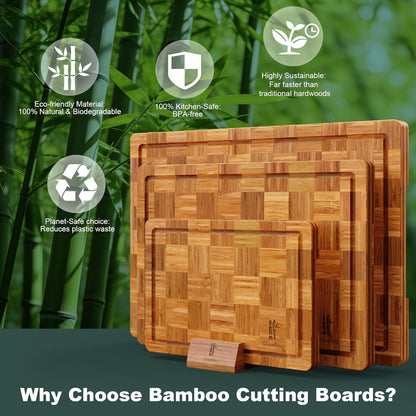 Extra Large Bamboo Cutting Boards, 3-Pack Heavy Duty Bamboo Cutting Boards Set with Juice Grooves & Non-Slip Feet – Extra Large Thick Wood Chopping Board for Meat, Fruits & More, Non-Toxic & Durable