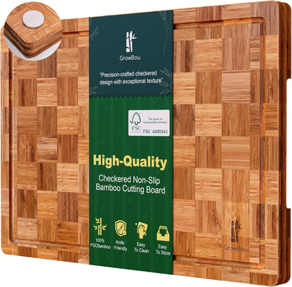 Extra Large Bamboo Cutting Boards, 3-Pack Heavy Duty Bamboo Cutting Boards Set with Juice Grooves & Non-Slip Feet – Extra Large Thick Wood Chopping Board for Meat, Fruits & More, Non-Toxic & Durable