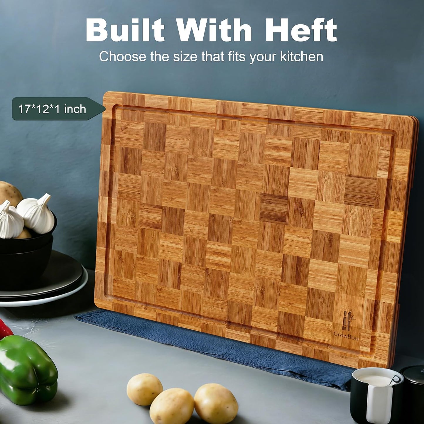 Extra Large Bamboo Cutting Boards, 3-Pack Heavy Duty Bamboo Cutting Boards Set with Juice Grooves & Non-Slip Feet – Extra Large Thick Wood Chopping Board for Meat, Fruits & More, Non-Toxic & Durable