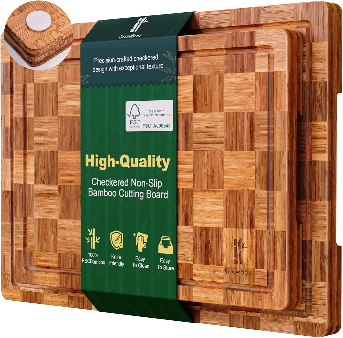 Extra Large Bamboo Cutting Boards, 3-Pack Heavy Duty Bamboo Cutting Boards Set with Juice Grooves & Non-Slip Feet – Extra Large Thick Wood Chopping Board for Meat, Fruits & More, Non-Toxic & Durable