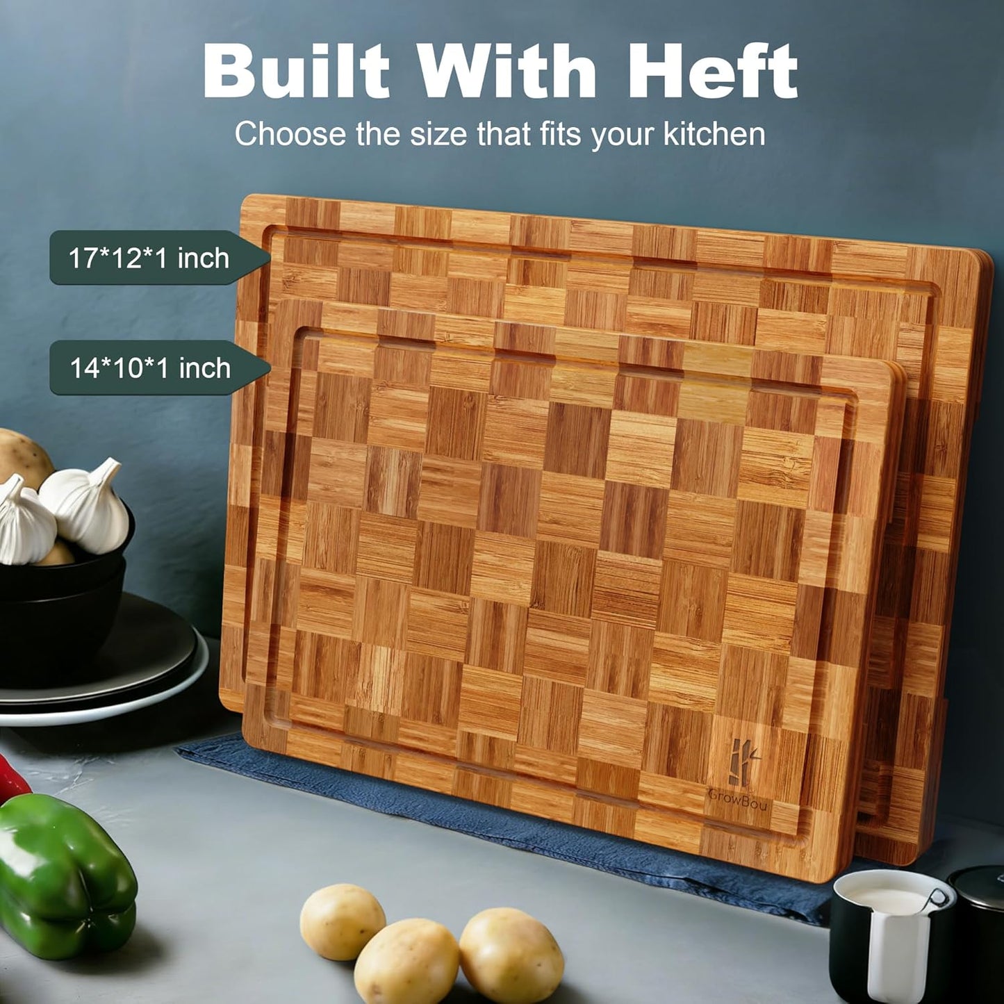 Extra Large Bamboo Cutting Boards, 3-Pack Heavy Duty Bamboo Cutting Boards Set with Juice Grooves & Non-Slip Feet – Extra Large Thick Wood Chopping Board for Meat, Fruits & More, Non-Toxic & Durable