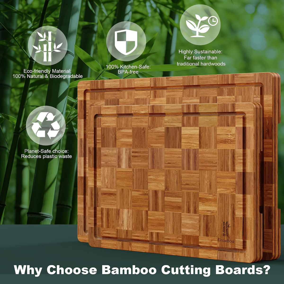 Extra Large Bamboo Cutting Boards, 3-Pack Heavy Duty Bamboo Cutting Boards Set with Juice Grooves & Non-Slip Feet – Extra Large Thick Wood Chopping Board for Meat, Fruits & More, Non-Toxic & Durable