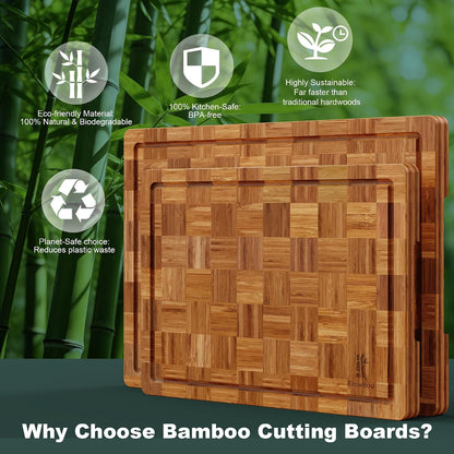 Extra Large Bamboo Cutting Boards, 3-Pack Heavy Duty Bamboo Cutting Boards Set with Juice Grooves & Non-Slip Feet – Extra Large Thick Wood Chopping Board for Meat, Fruits & More, Non-Toxic & Durable