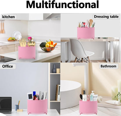 360° Rotating Utensil Caddy With Handle, Cutlery Silverware Caddy Holder Flatware Organizer with 4 Compartment For Kitchen Countertop Party Office Black