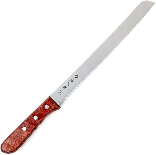 Japan Hand Made Bread Knife Slicer Cutter, 14.75", Stainless and Wood - Reinforced Laminated Material