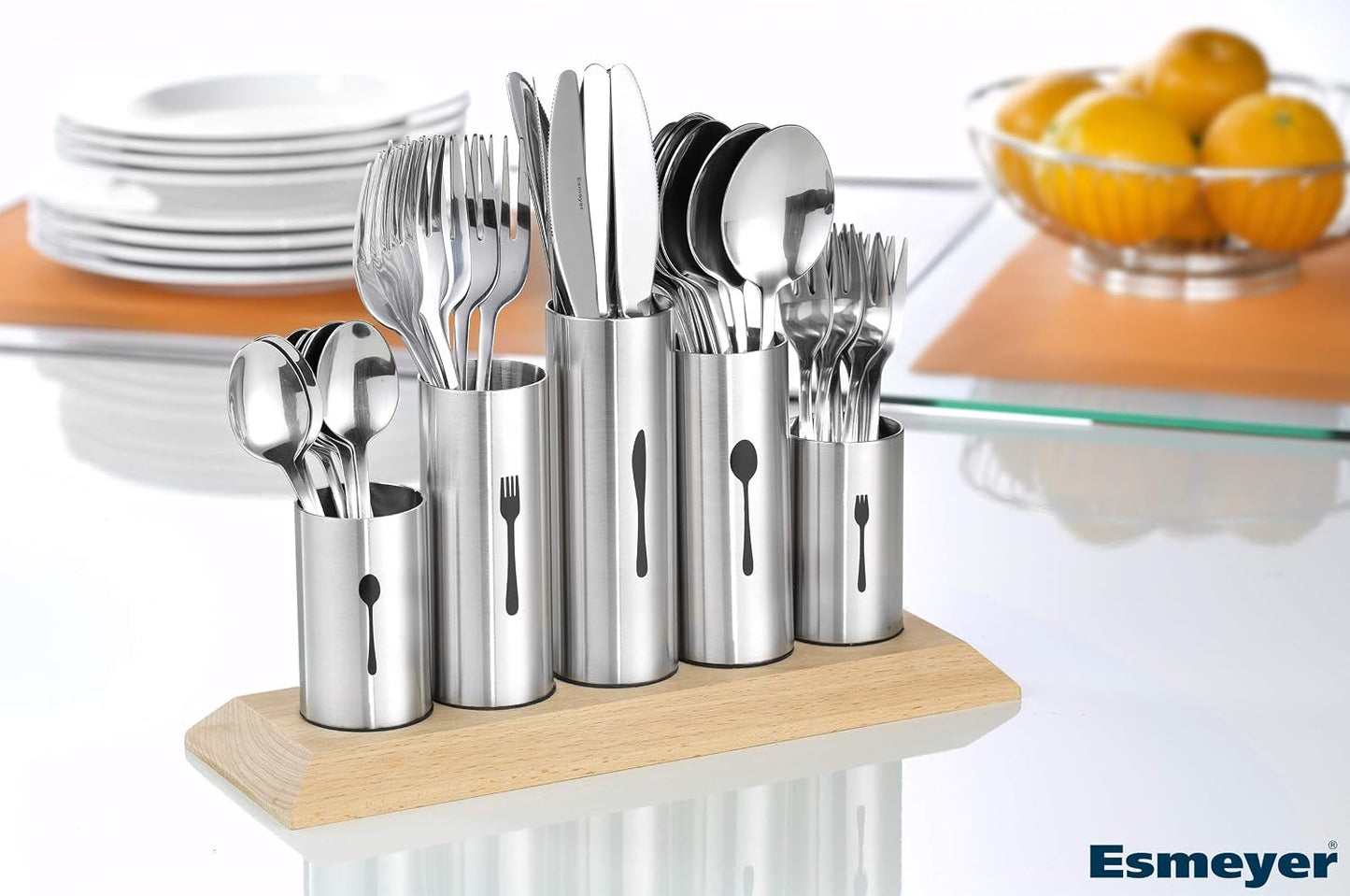 Cutlery Holder Stainless Steel, Wood, stainlesssteel, 1-Pack