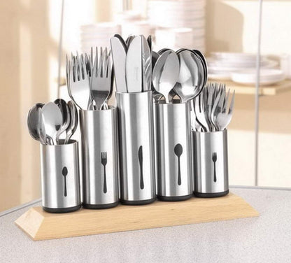 Cutlery Holder Stainless Steel, Wood, stainlesssteel, 1-Pack