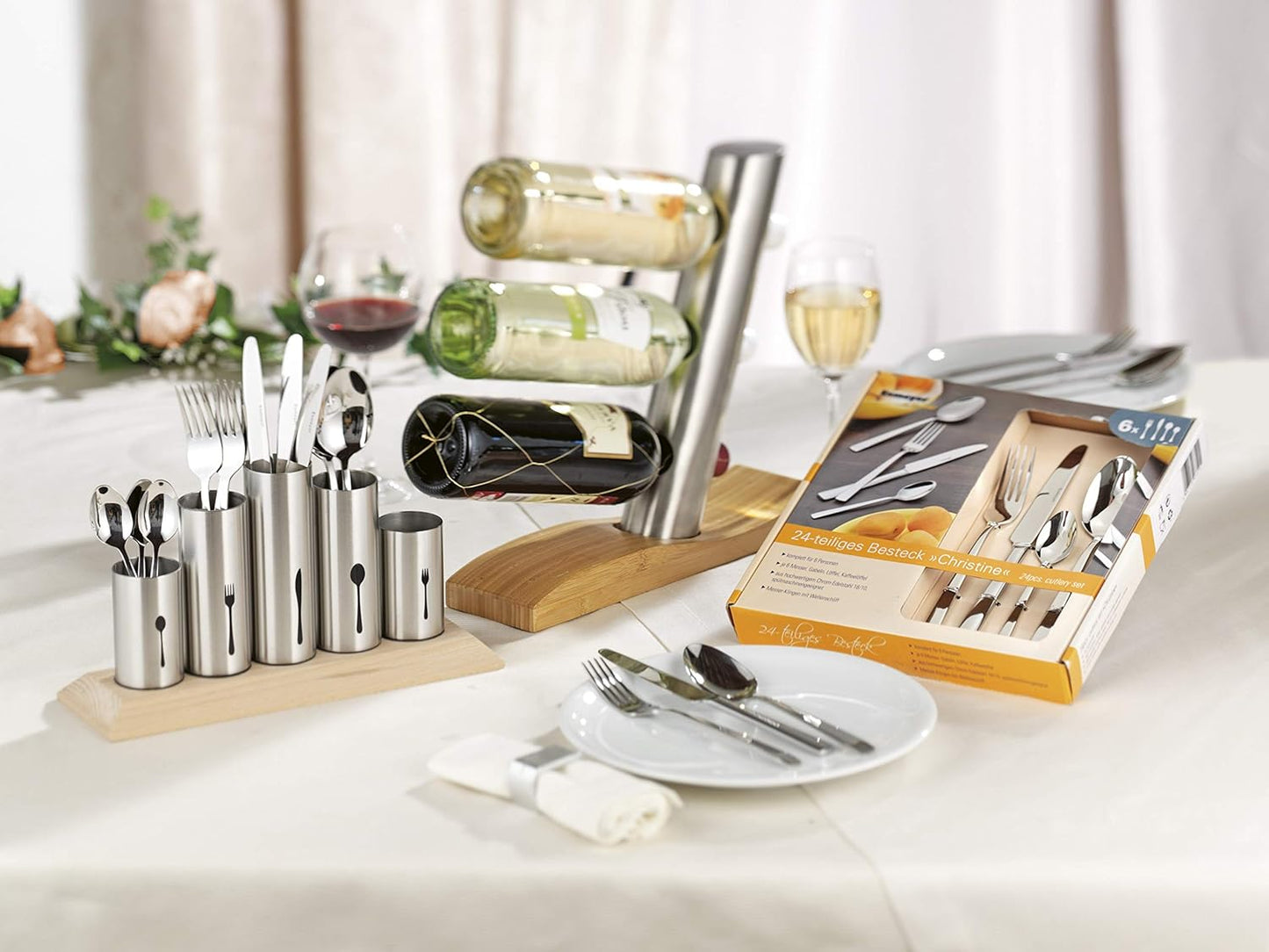 Cutlery Holder Stainless Steel, Wood, stainlesssteel, 1-Pack