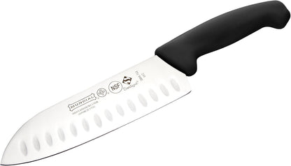 3800 Series 3-Piece Knife Set – 7" Santoku Knife with Granton Edge, 6" Serrated Utility & 3.25" Paring Knife – Stainless Steel Blades, Black Polypropylene Handles, NSF Certified