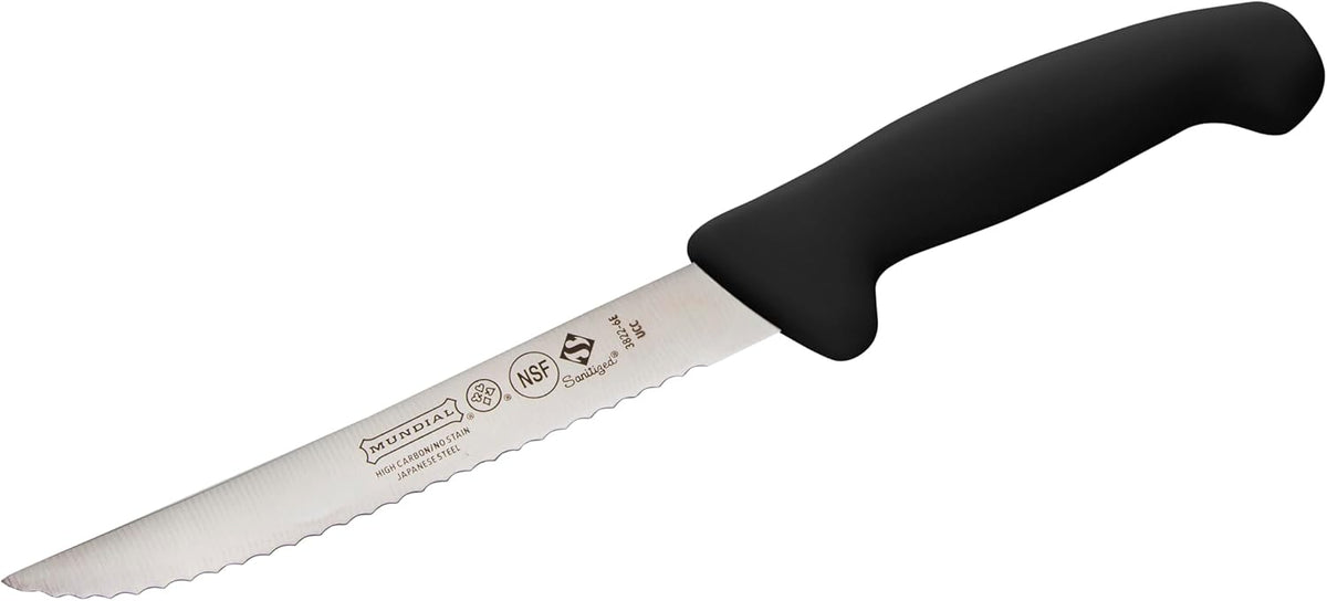 3800 Series 3-Piece Knife Set – 7" Santoku Knife with Granton Edge, 6" Serrated Utility & 3.25" Paring Knife – Stainless Steel Blades, Black Polypropylene Handles, NSF Certified