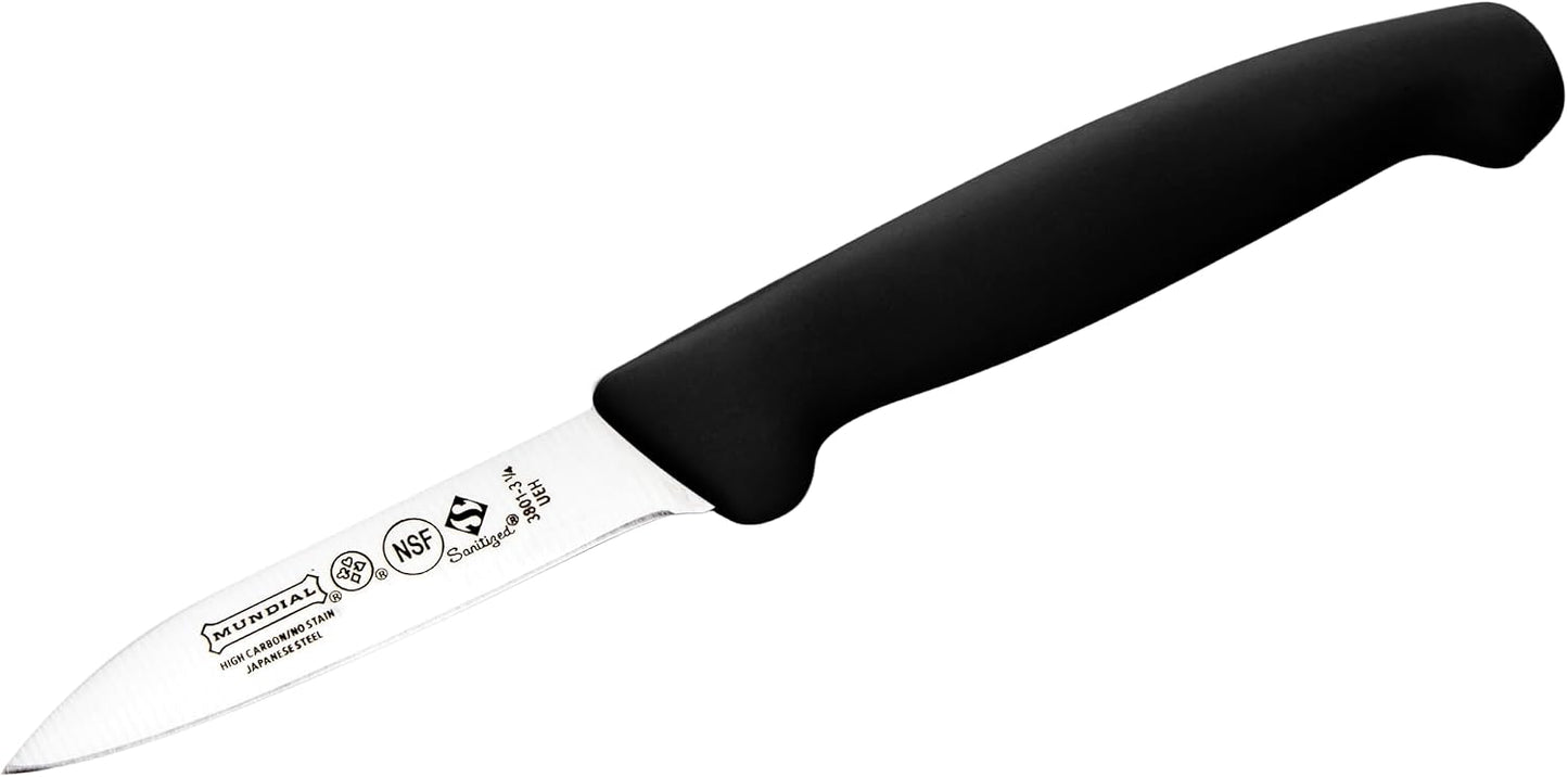 3800 Series 3-Piece Knife Set – 7" Santoku Knife with Granton Edge, 6" Serrated Utility & 3.25" Paring Knife – Stainless Steel Blades, Black Polypropylene Handles, NSF Certified