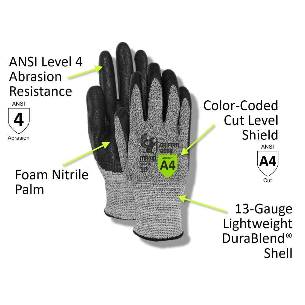 MAGID Griffin Gear ANSI A4 Liquid Repellent Nitrile Work Gloves , 12 Pairs, Size 8/Medium, GPD452