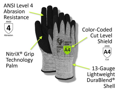 MAGID Griffin Gear ANSI A4 Liquid Repellent Nitrile Work Gloves , 12 Pairs, Size 8/Medium, GPD452