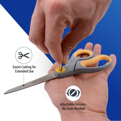 8” Titanium Bonded Scissors with Adjustable Glide and Soft Handle, 2-Pack- Durable Multipurpose Scissors for Office, Home, and School Use, Sharp Precision Blades for Everyday Cutting