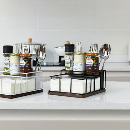 Napkin Holder for Table, Countertop Organizer - Flatware Holder for Forks, Spoons, Knives, Napkin Dispenser and Salt and Pepper Shakers Storage, Kitchen Cutlery Caddy for Dining Table, Buffet, Camping