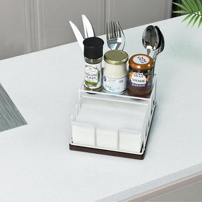 Napkin Holder for Table, Countertop Organizer - Flatware Holder for Forks, Spoons, Knives, Napkin Dispenser and Salt and Pepper Shakers Storage, Kitchen Cutlery Caddy for Dining Table, Buffet, Camping