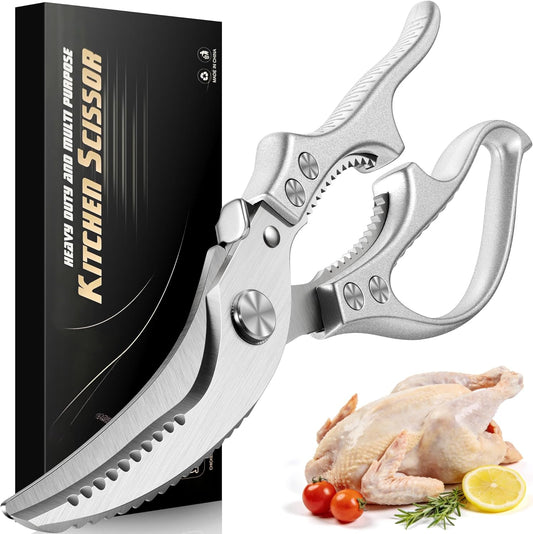 Heavy Duty Poultry Shears, Ultra Sharp Kitchen Scissors for Chicken Bone & Meat, Molybdenum-Vanadium Steel Shears with 4mm Thickened Blades, Professional Food Scissors, Dishwasher Safe
