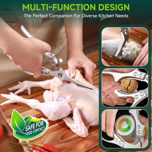Heavy Duty Poultry Shears, Ultra Sharp Kitchen Scissors for Chicken Bone & Meat, Molybdenum-Vanadium Steel Shears with 4mm Thickened Blades, Professional Food Scissors, Dishwasher Safe