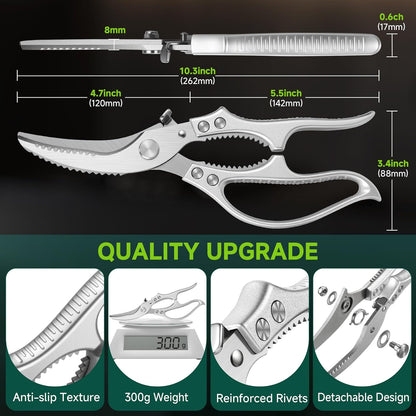 Heavy Duty Poultry Shears, Ultra Sharp Kitchen Scissors for Chicken Bone & Meat, Molybdenum-Vanadium Steel Shears with 4mm Thickened Blades, Professional Food Scissors, Dishwasher Safe