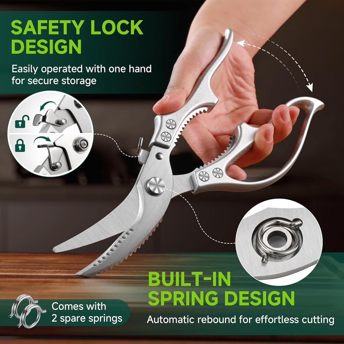 Heavy Duty Poultry Shears, Ultra Sharp Kitchen Scissors for Chicken Bone & Meat, Molybdenum-Vanadium Steel Shears with 4mm Thickened Blades, Professional Food Scissors, Dishwasher Safe
