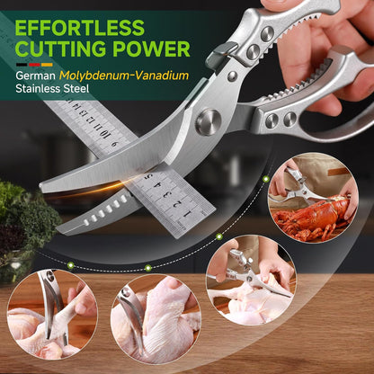 Heavy Duty Poultry Shears, Ultra Sharp Kitchen Scissors for Chicken Bone & Meat, Molybdenum-Vanadium Steel Shears with 4mm Thickened Blades, Professional Food Scissors, Dishwasher Safe