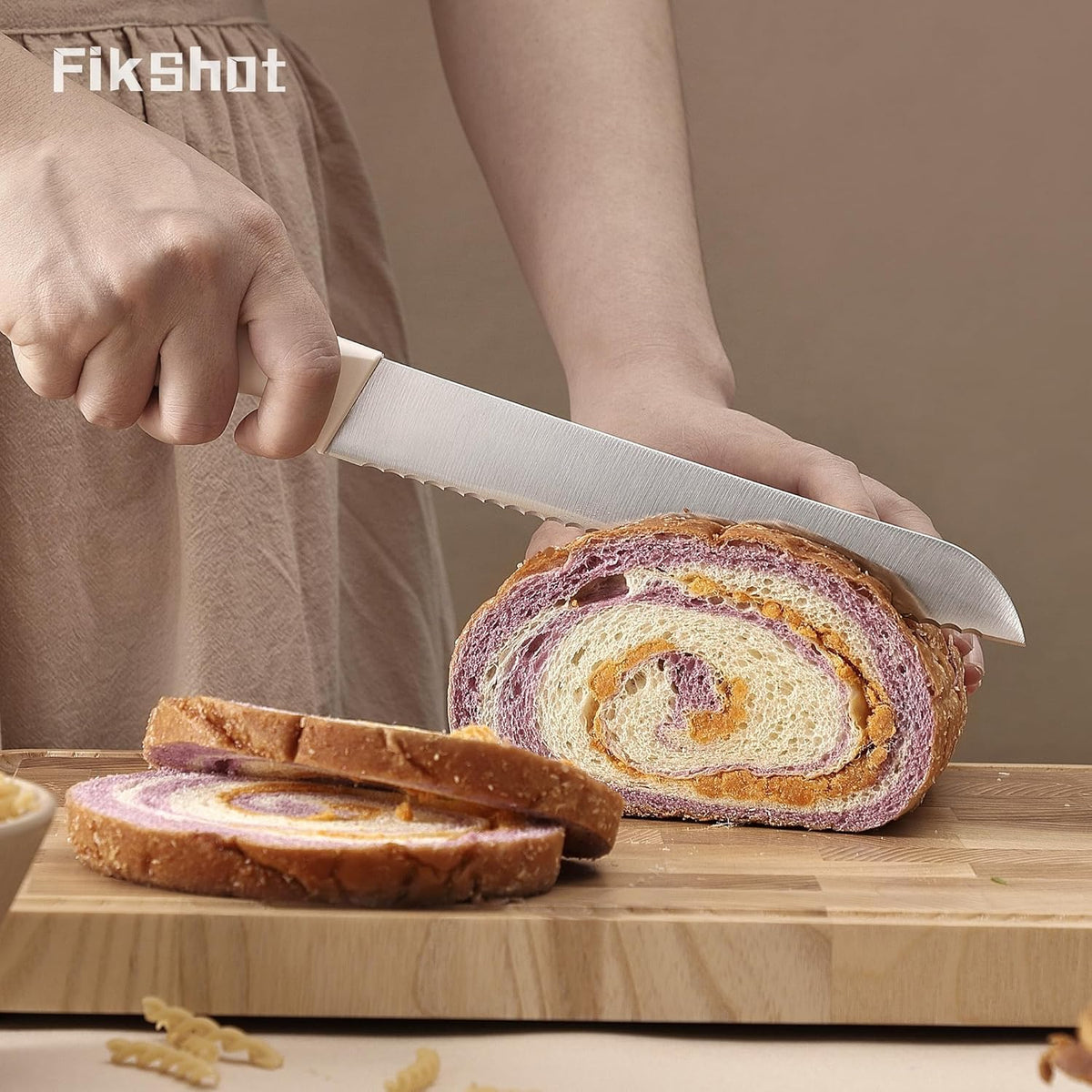 FIKSHOT 6-Piece Kitchen Knife Block Set, Apartment Essentials Knives | Built-In Sharpener, Dishwasher Safe, High Carbon Stainless Steel Blades, Rust-Resistant – Ideal College Student Gift, White