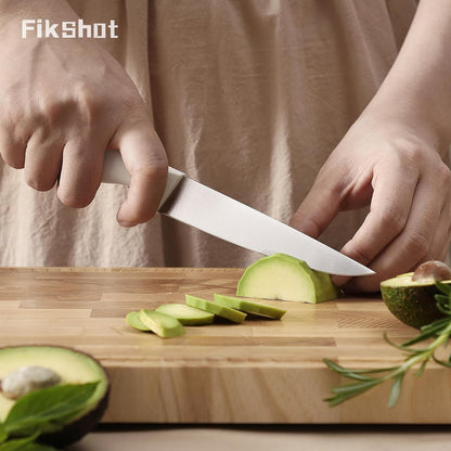 FIKSHOT 6-Piece Kitchen Knife Block Set, Apartment Essentials Knives | Built-In Sharpener, Dishwasher Safe, High Carbon Stainless Steel Blades, Rust-Resistant – Ideal College Student Gift, White