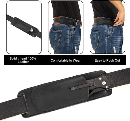 Leather Knife Sheath for Belt - Horizontal Carry Pocket Holder, EDC Belt Organizer, Handmade Compact Draw Holster, Pocket Organizer, Sheath for Folding Knife - Gifts for Men Dad