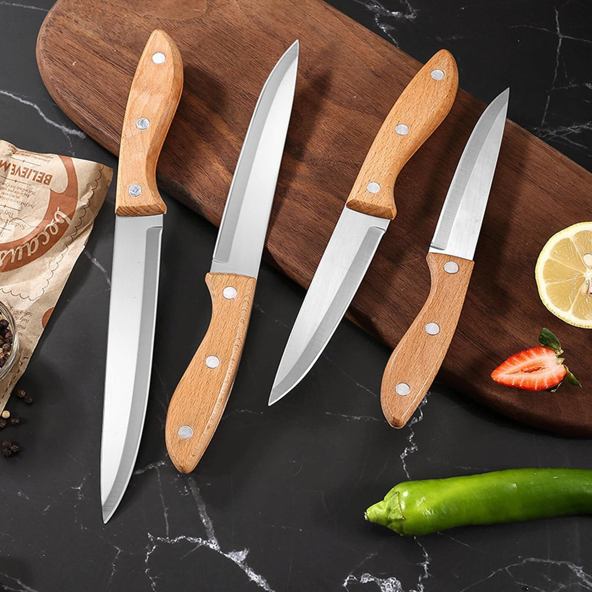 Paring Knife Peeling Fruit Vegetable Cutting Meat Slicing Kitchen Knives Stainless Steel Ultra Sharp Blade Wooden Ergonomic Handle
