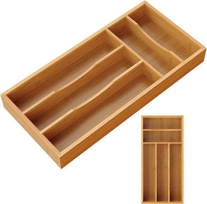 Bamboo Silverware Organizer, 12 Inch Bamboo Kitchen Drawer Cutlery Organizer, Utensil Holder, Flatware Organizer Tray (15.8"x11.9"x1.6")