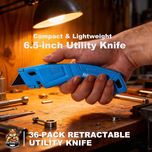 36 Pack Utility Knife Retractable Box Cutter, 4 Color Heavy Duty Aluminum Shell Knife Sets with Extra 30pc SK2 Blades for Cartons, Cardboard and Boxes