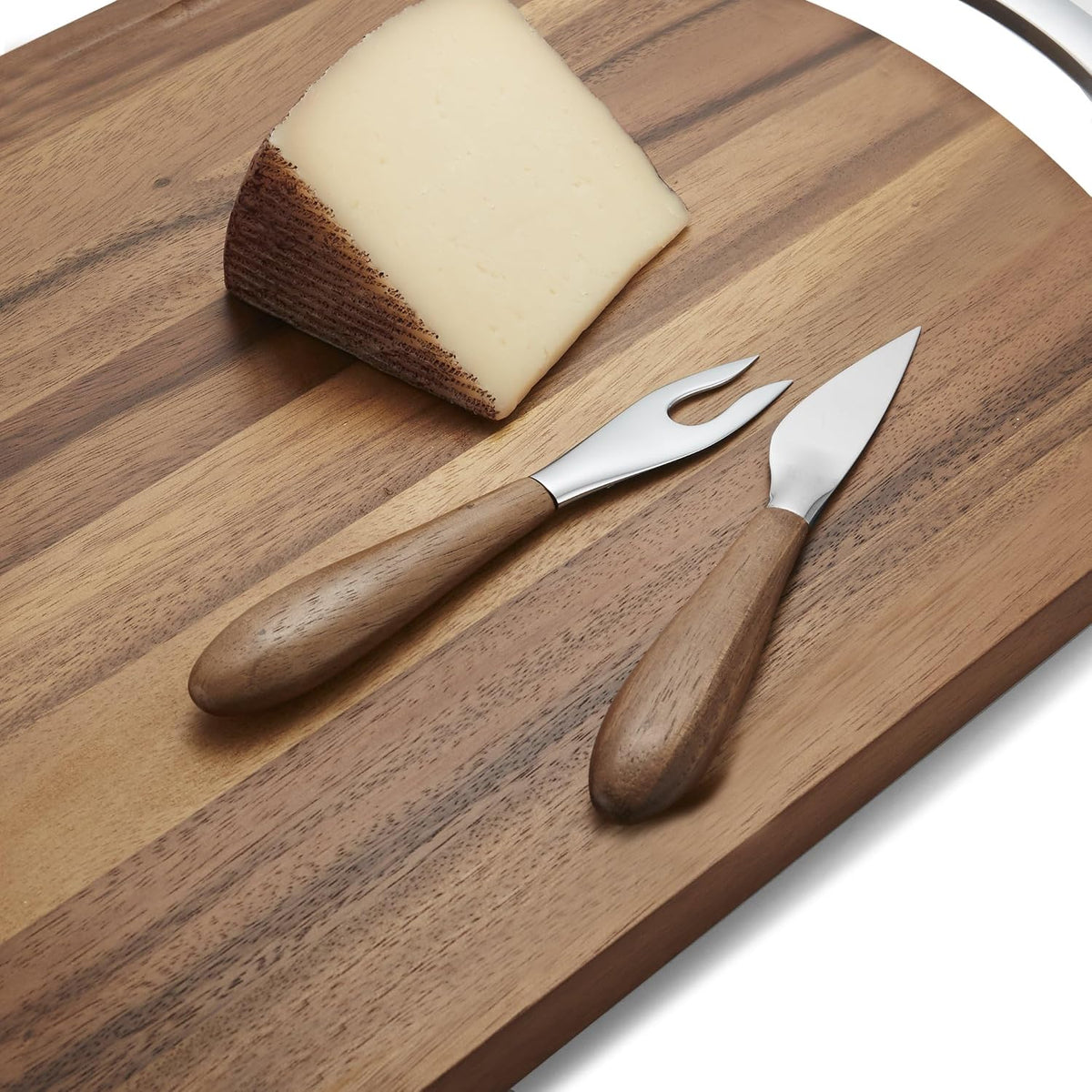 Curvo Cheese Set | Cheese Knife and Fork Utensil Set for Charcuterie Board | Made of Stainless Steel and Acacia Wood | Designed by Steve Cozzolino