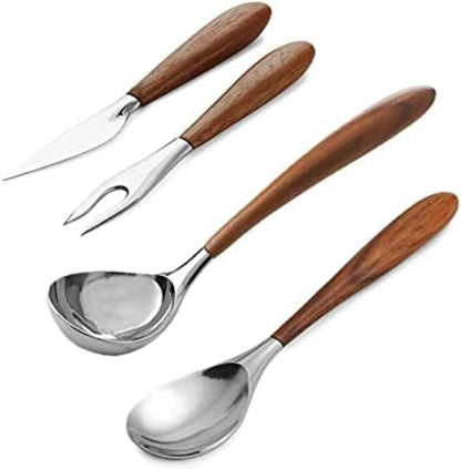 Curvo Cheese Set | Cheese Knife and Fork Utensil Set for Charcuterie Board | Made of Stainless Steel and Acacia Wood | Designed by Steve Cozzolino